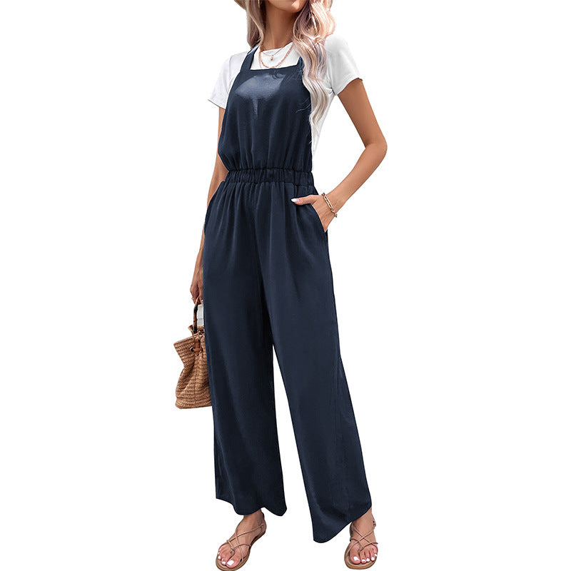 Damen Jumpsuit Weit Schnitt Elastischer Bund Eveloria