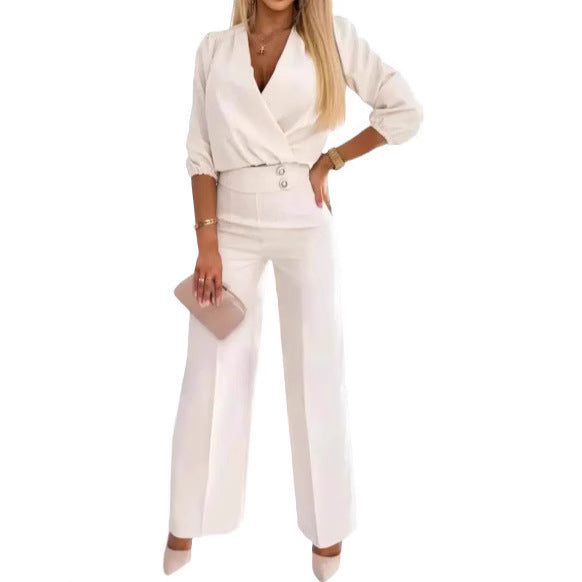 Damen Jumpsuit Wickeloberteil Hochtailliert Eveloria