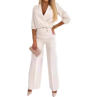 Damen Jumpsuit Wickeloberteil Hochtailliert Eveloria