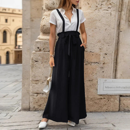 Damen Jumpsuit mit Verstellbaren Trägern und Taillenband