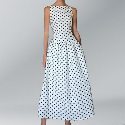 Damen Maxikleid Polka-Dots Voluminöser Rock Schwarz - Eveloria
