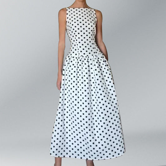 Damen Maxikleid Polka-Dots Voluminöser Rock Schwarz - Eveloria