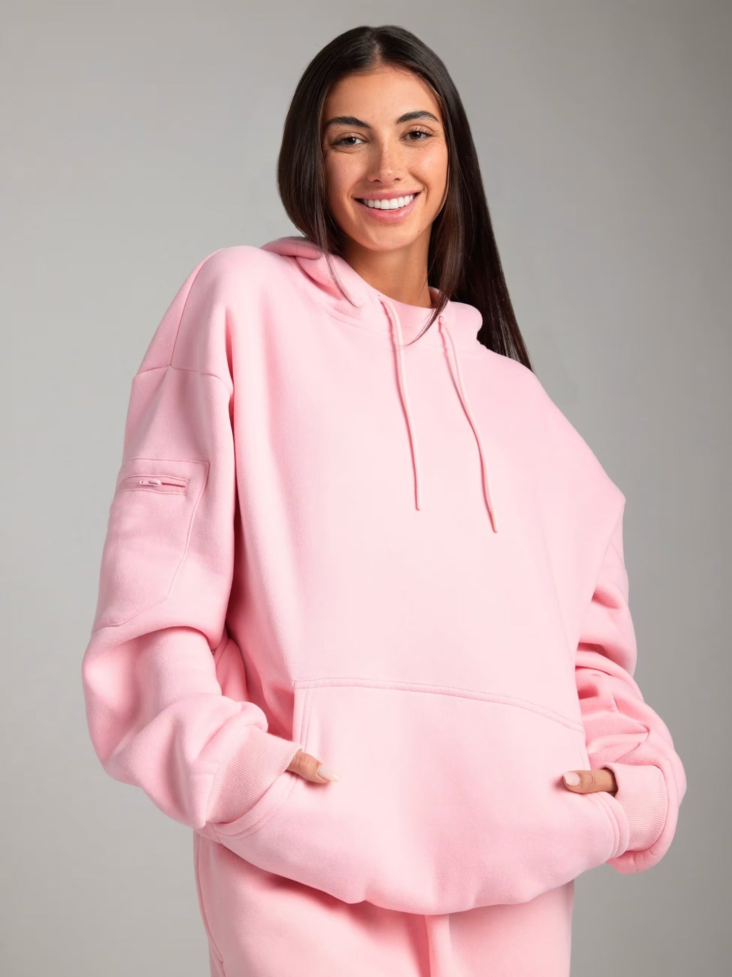 Damen Kuschelhoodie mit Schlafmaske dunkelgrau