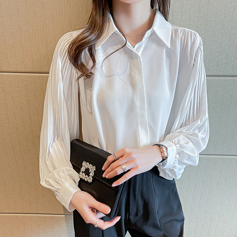 Damen Bluse Rüschenärmel Feine Knöpfe Weiße Bluse