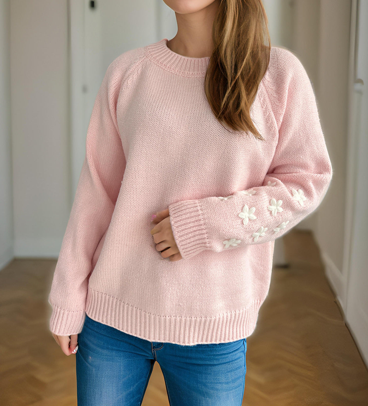 Damen Strickpullover Floral Lässig Eveloria