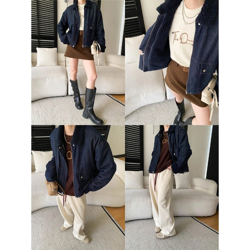 Damen Kurzjacke Gefütterter Kragen Praktische Taschen Eveloria