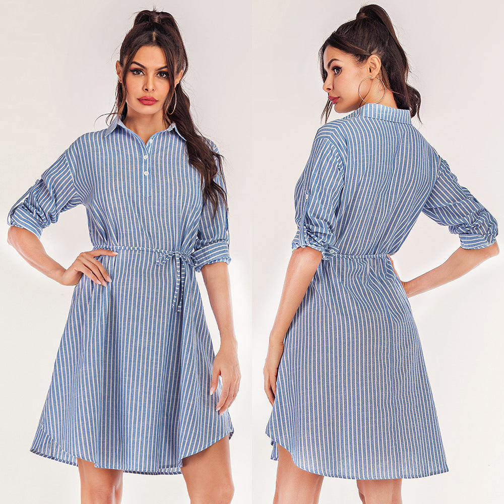 Damen Hemdblusenkleid mit Bindegürtel Eveloria