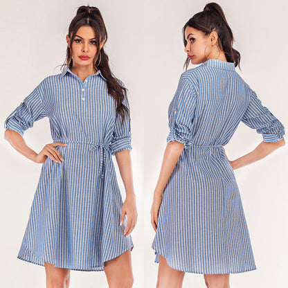 Damen Hemdblusenkleid mit Bindegürtel Eveloria
