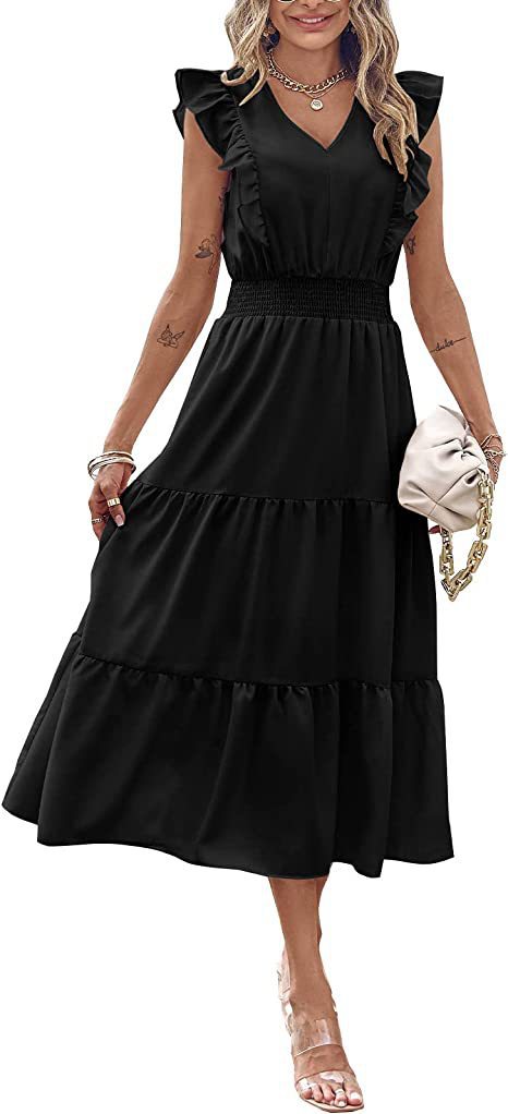 Damen Langarm-Kleid Voluminöser Rock Eveloria