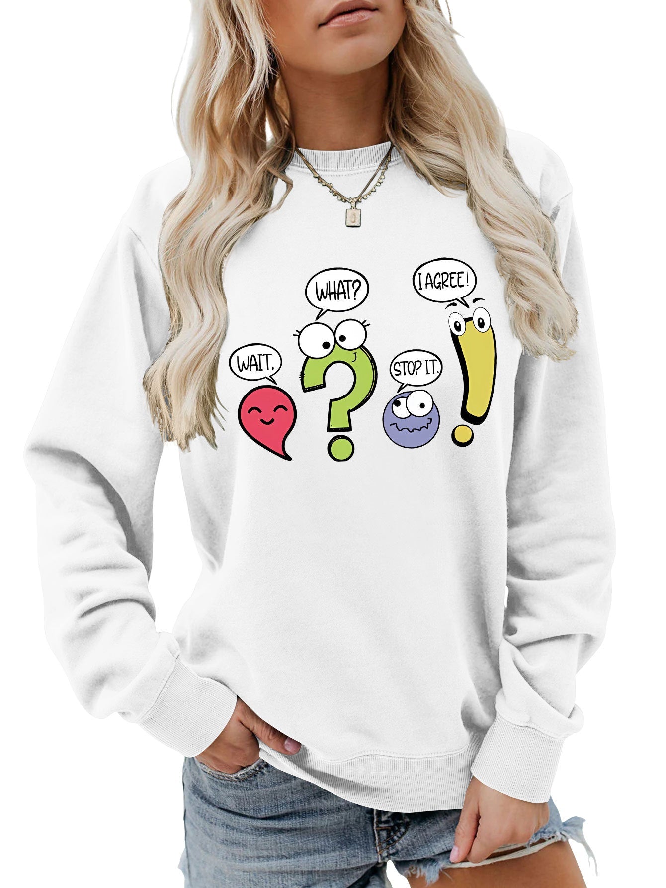 Damen Pullover Lässig Humorvolles Motiv Grau