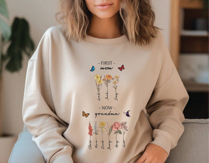 Damen Sweatshirt Floralmuster Mit Schriftzug Beige