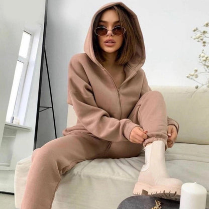 Damen Fleece-Jumpsuit mit Kapuze und Reißverschluss Schwarz Eveloria - Eveloria