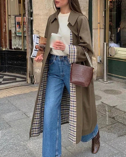Eveloria Damen Trenchcoat Gefüttert Karomuster
