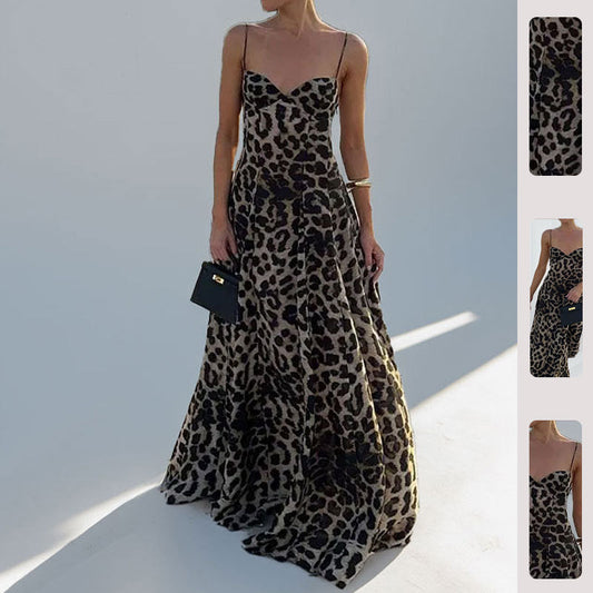 Damen Maxikleid Leoprint Elegant Tiefes Dekolleté - Eveloria