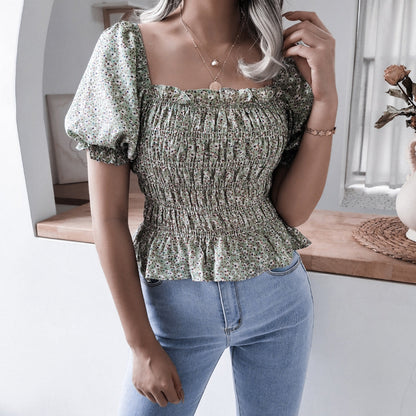 Damen Volantbluse Elastisch Puffärmel Eveloria