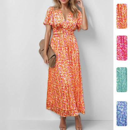 Damen Maxikleid Fließend Floralmuster V-Ausschnitt Eveloria - Eveloria