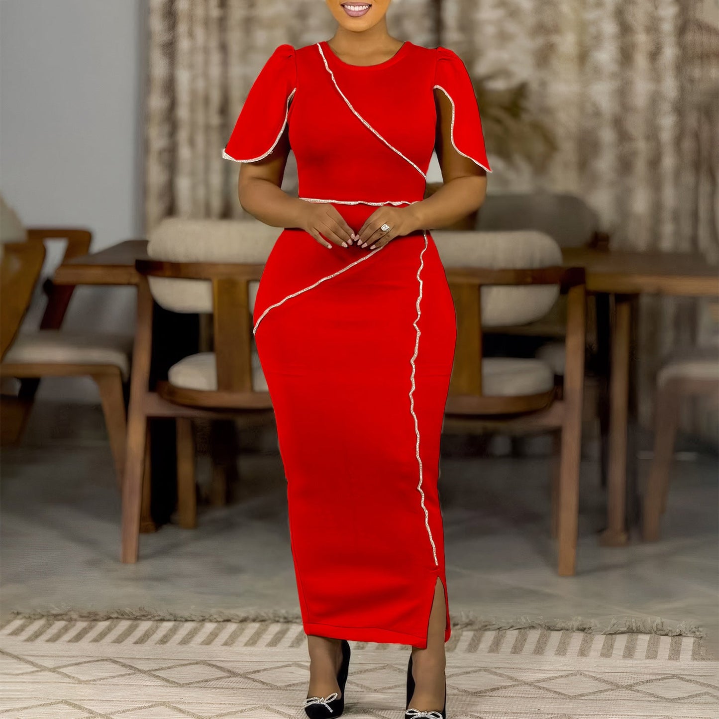 Damen Maxikleid Elegant Schnitt Modisch Eveloria