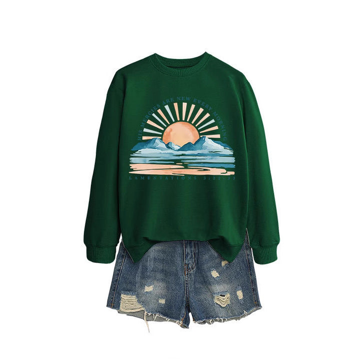 Damen Sweatshirt Lässiger Schnitt Sonnenaufgangsdesign Grau
