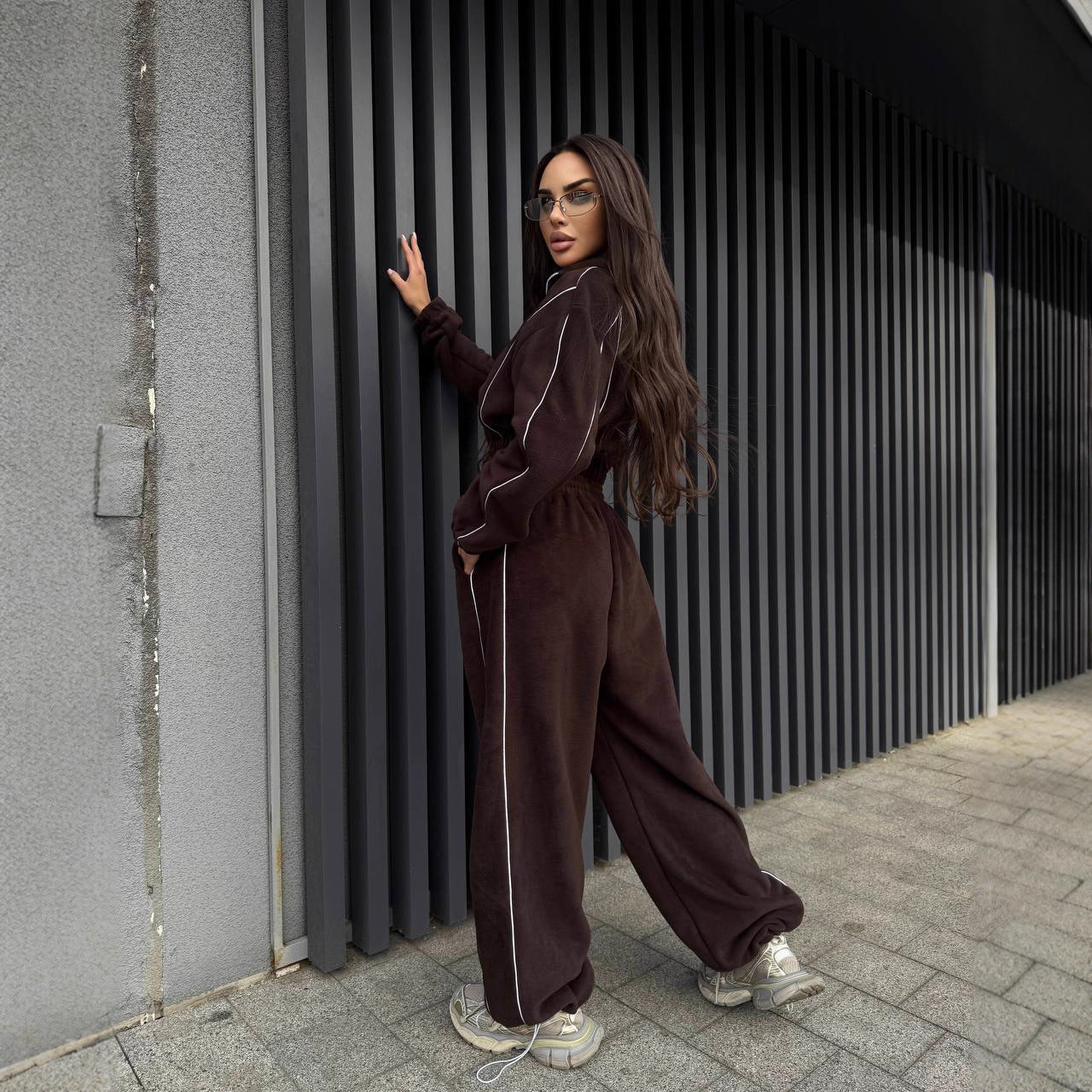 Damen Hoodie Jogginghose Set Cropped Grau Eveloria
