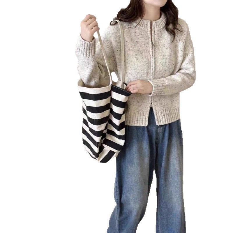 Damen Strickjacke Reißverschluss Hochkragen Eveloria