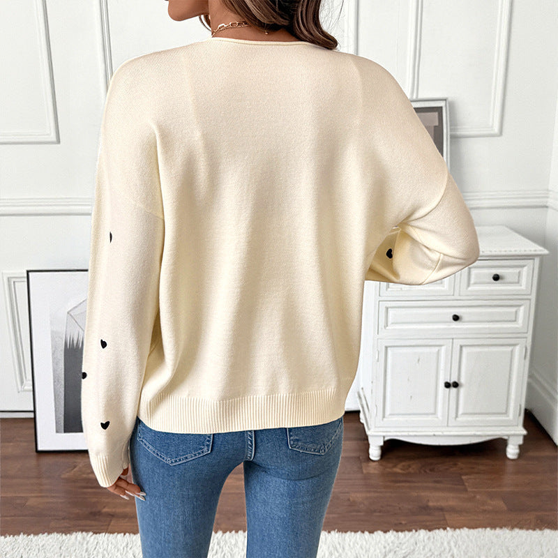 Damen Strickjacke Herzmuster Verstellbarer Bund