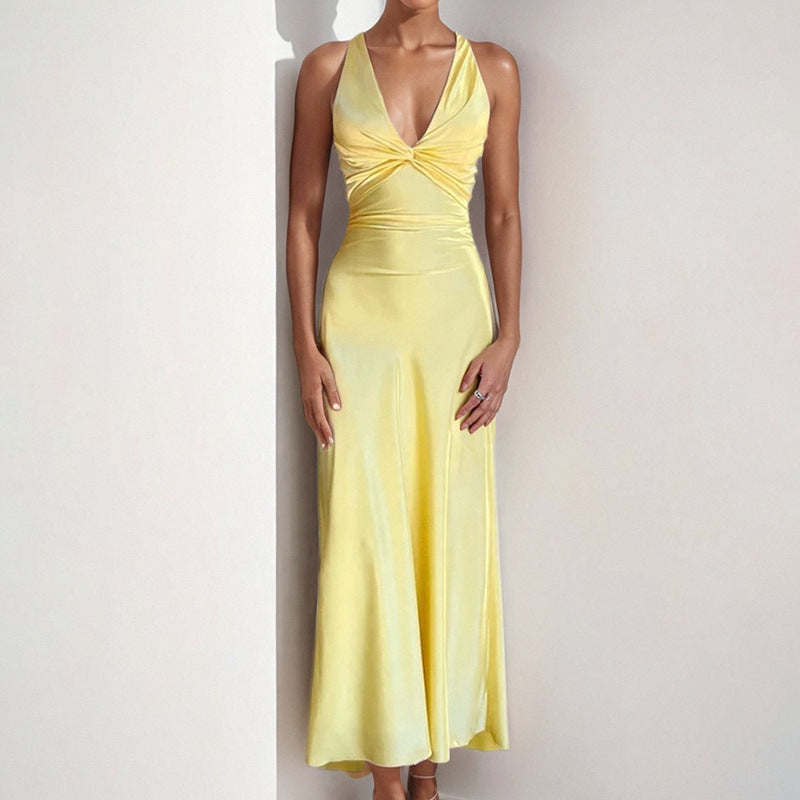 Damen Satinkleid Elegant Wickeldetail Eveloria