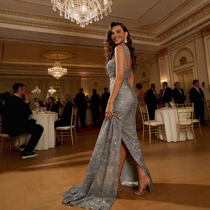 Damen Abendkleid Pailletten Eveloria Glitzer