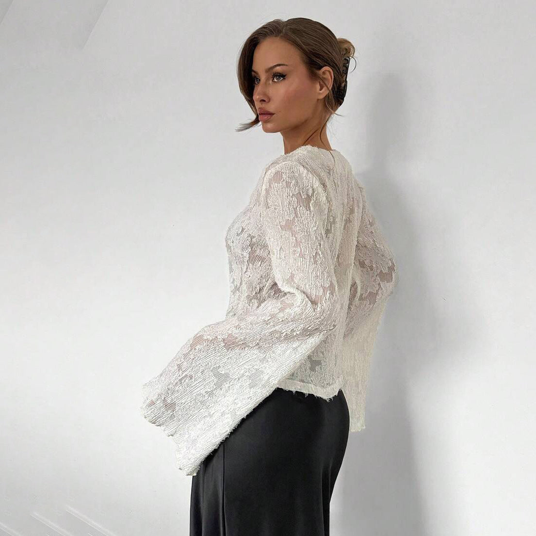 Damen Spitzenbluse Weite Ärmel Eveloria