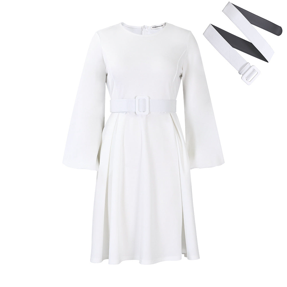 Damen Midi-Kleid mit Ärmeln und Taillengürtel Eveloria
