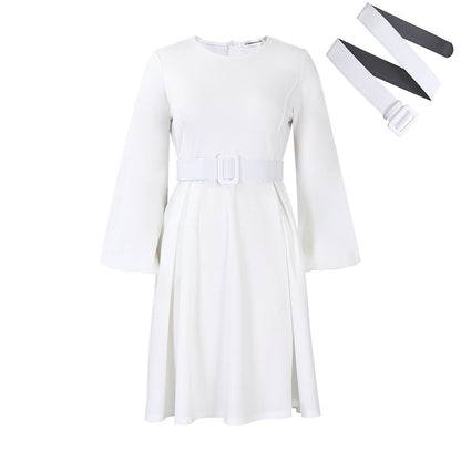 Damen Midi-Kleid mit Ärmeln und Taillengürtel Eveloria