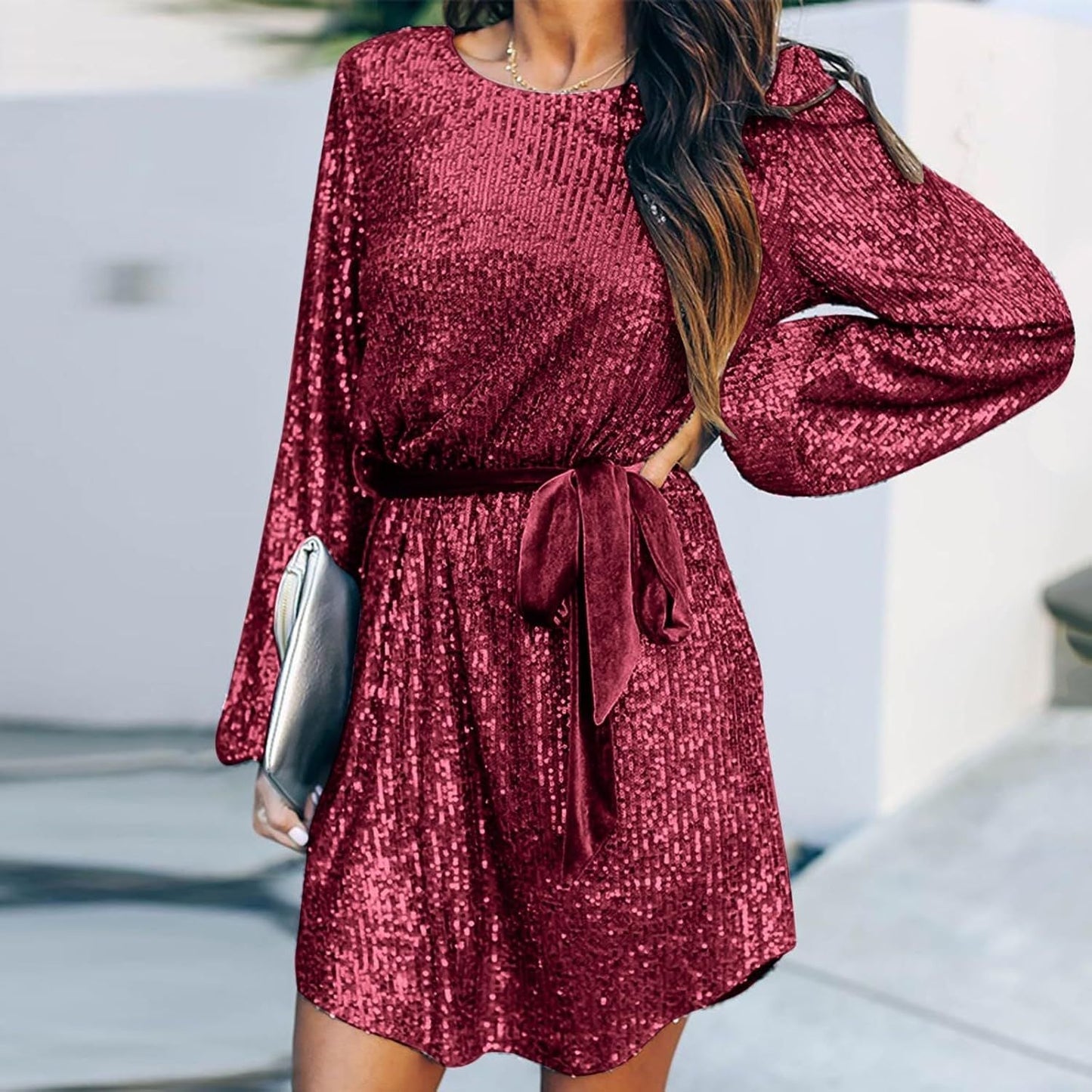 Damen Jerseykleid Glitzernd Elegante Taillierung Eveloria