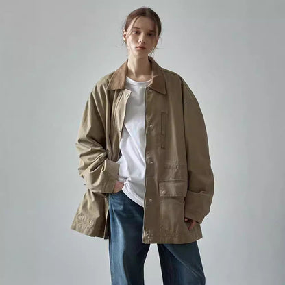 Damen Oversized Utility-Jacke Robust Beige - Eveloria