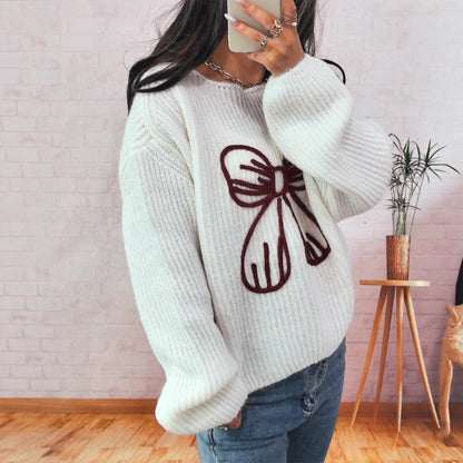 Damen Pullover Lässig Schleifendesign Eveloria