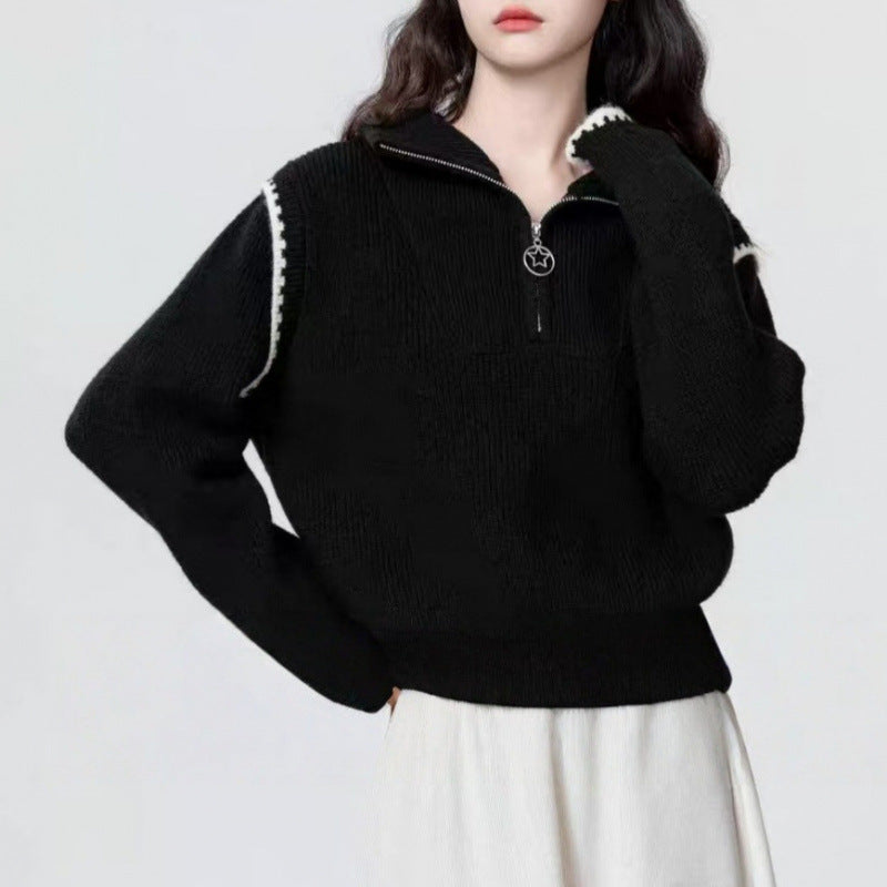 Damen Pullover Stehkragen Reißverschluss Eveloria