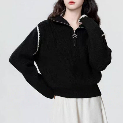 Damen Pullover Stehkragen Reißverschluss Eveloria