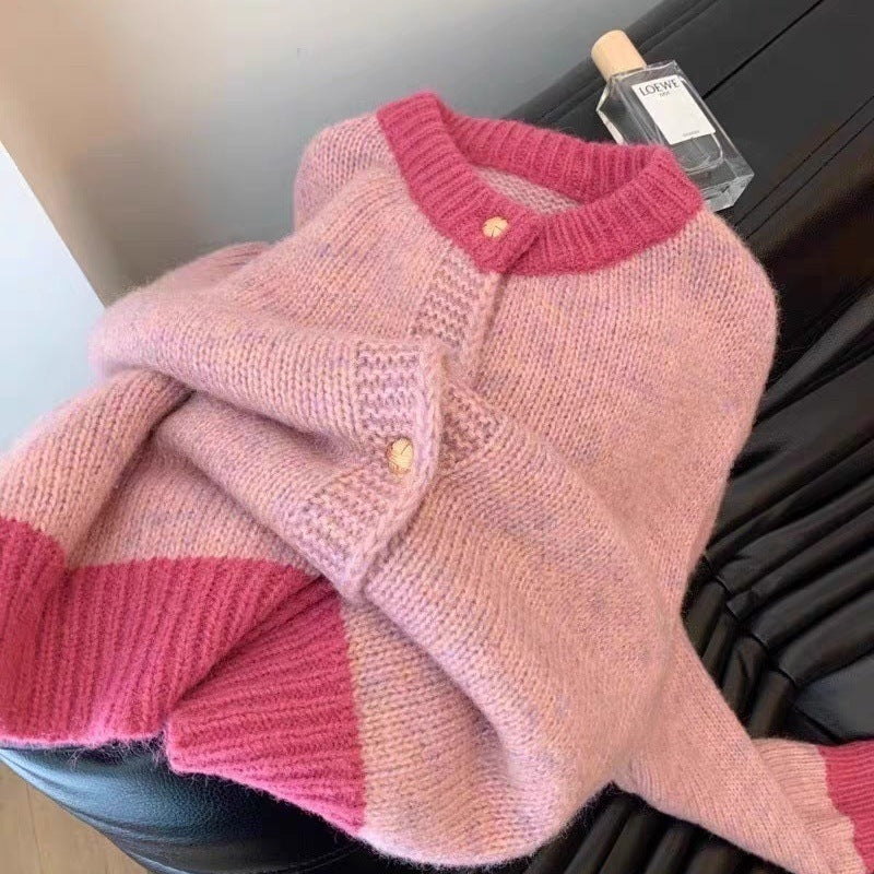 Damen Strickjacke Weich Kontrastbündchen Eveloria