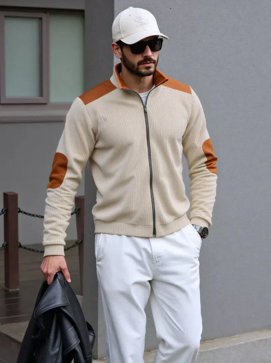 Marellon Herren Strickcardigan Rippenmuster Reißverschluss Schwarz - Eveloria