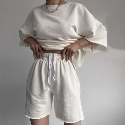 Damen Oversized Freizeitset Kurzärmelig Weite Shorts