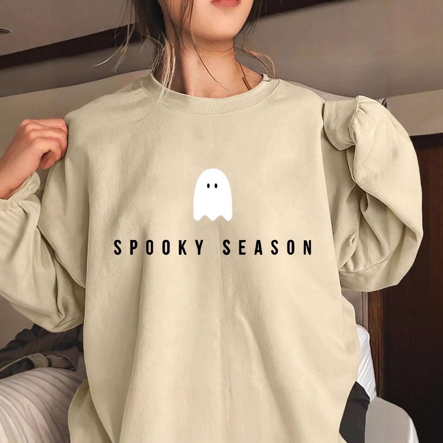 Damen Sweatshirt Gespenster-Motiv Weit Schnitt Eveloria