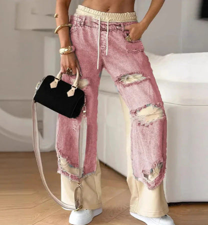 Damen Destroyed Denim Jogger Jeans Eveloria
