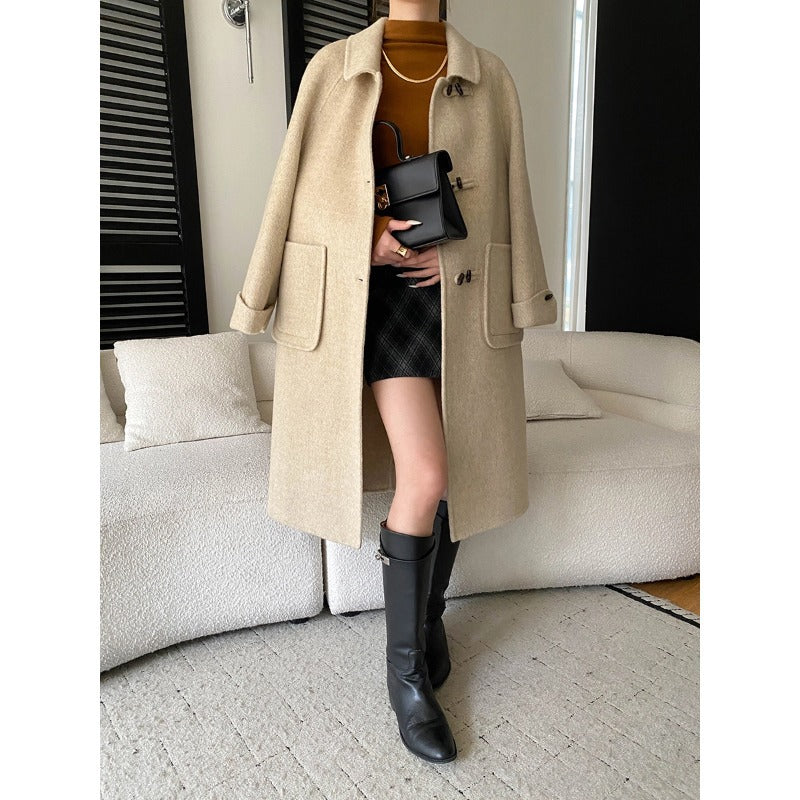 Damen Wollmantel Eleganter Mantel mit Taschen und Knöpfen