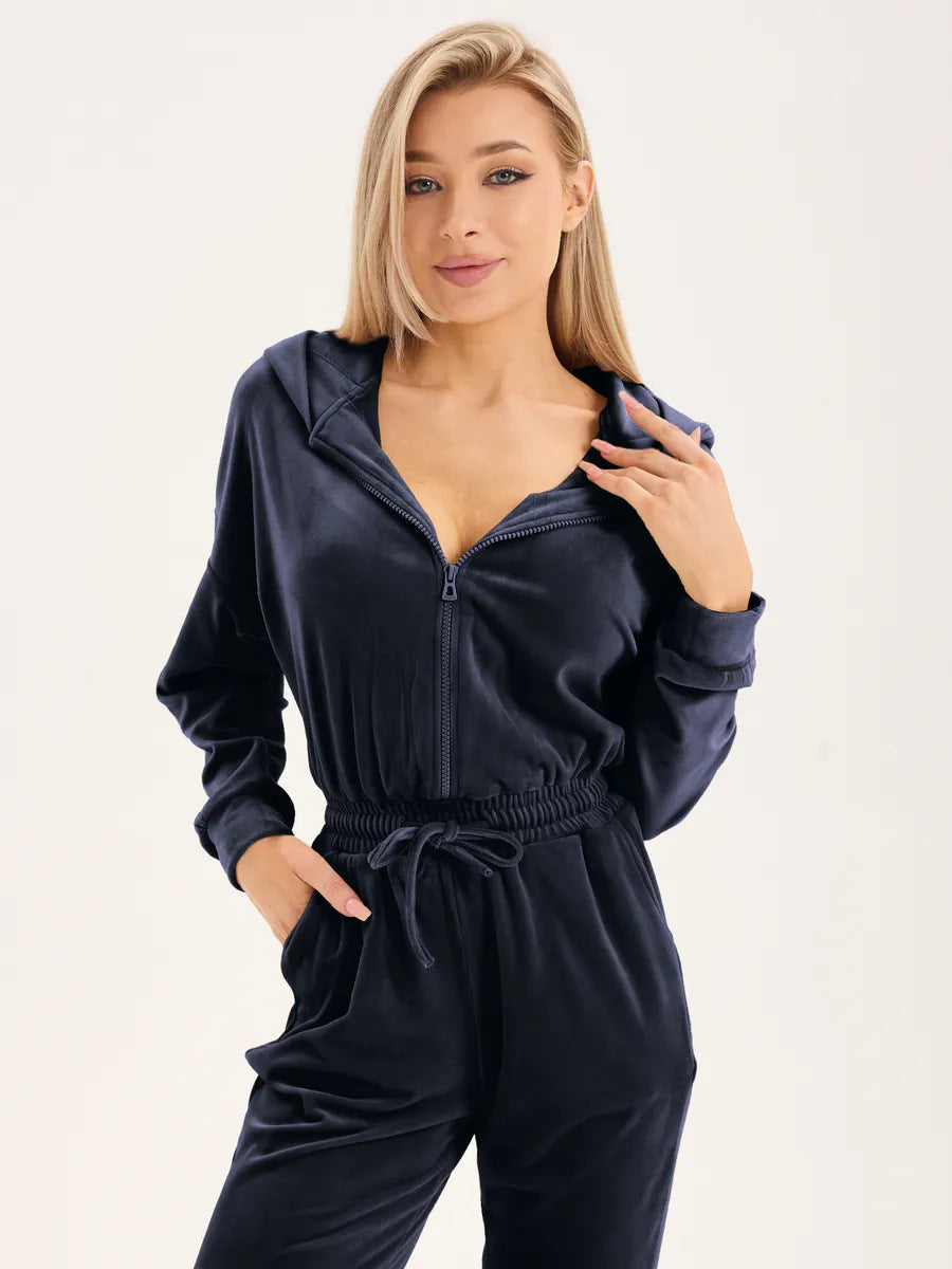 Damen Fleece-Overall Elastischer Bund Praktischer Reißverschluss