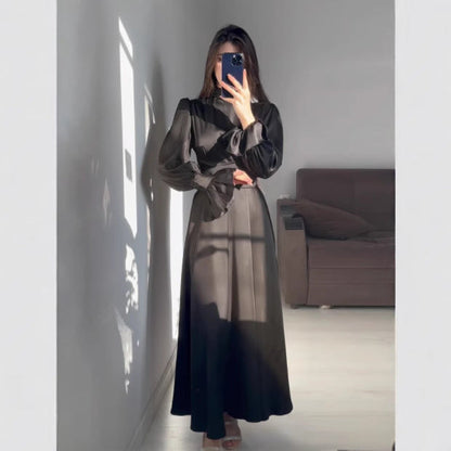 Damen Maxikleid Weite Ärmel Raffinierter Schnitt Eveloria