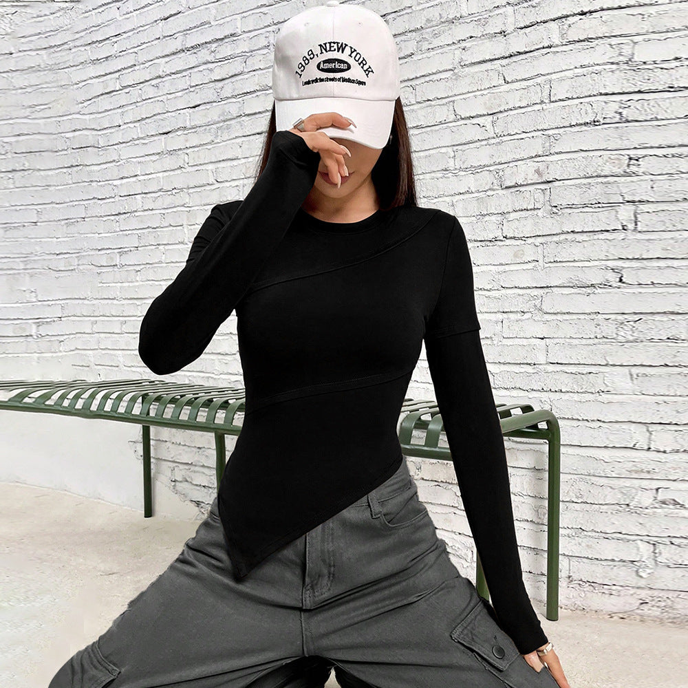 Damen Langarmshirt Asymmetrisch Figurbetont Eveloria