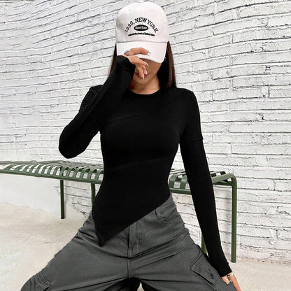 Damen Langarmshirt Asymmetrisch Figurbetont Eveloria