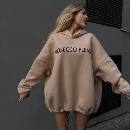 Damen Oversized Hoodie Lässig mit Kordelzug und Rippbündchen