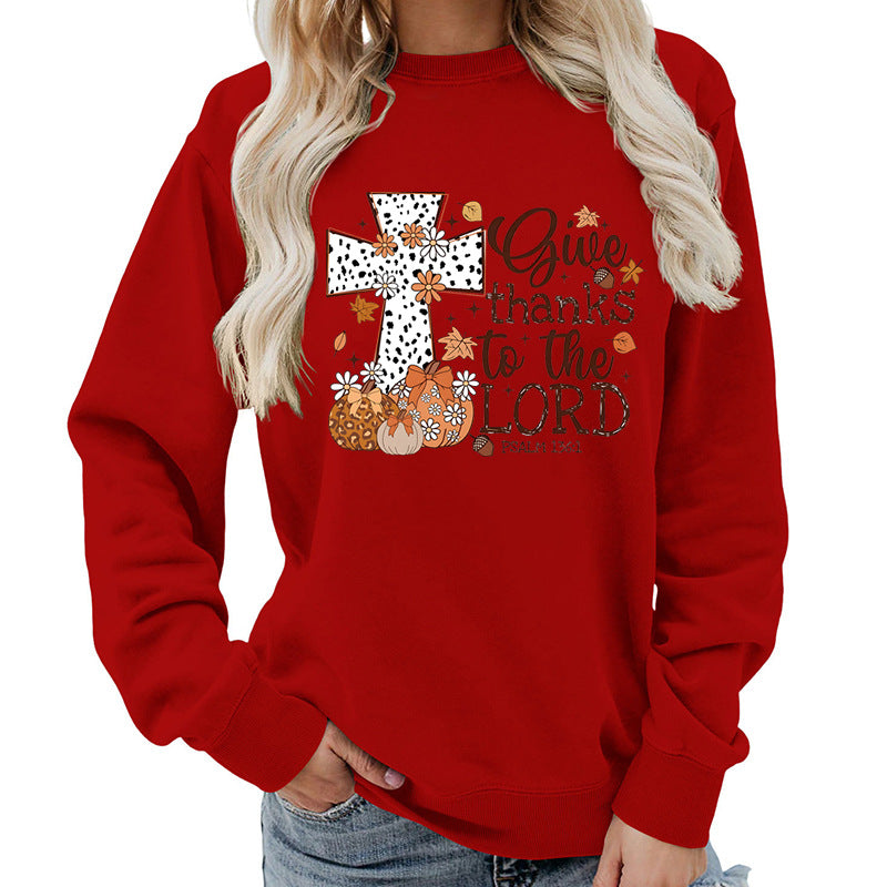 Damen Sweatshirt Kreuz-Aufdruck Herbstlich Braun Eveloria