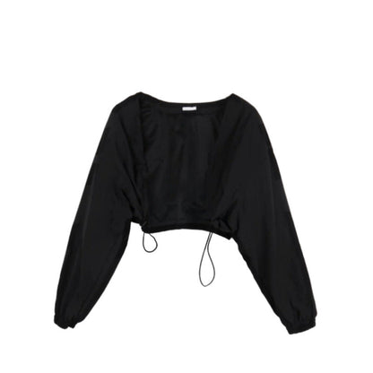 Damen Cropped Langarmbluse Rüschen Bluse Eveloria