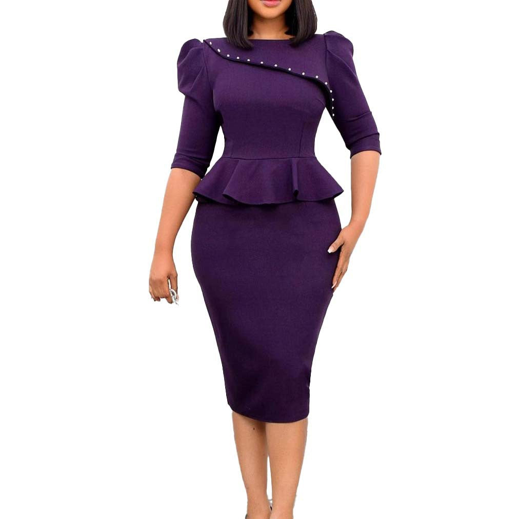 Damen Kleid Figurbetonter Stil Peplumsaum Eveloria