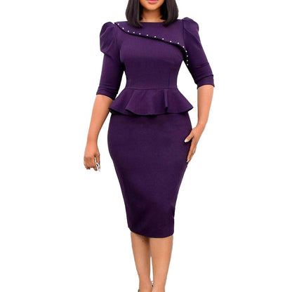 Damen Kleid Figurbetonter Stil Peplumsaum Eveloria